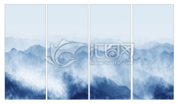 四聯(lián)水墨山水裝飾畫