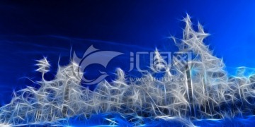 電腦畫 雪林霧凇