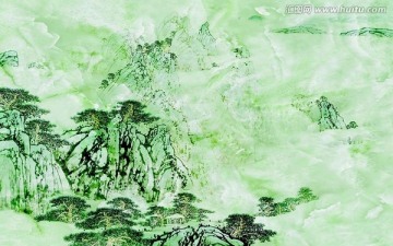 大理石紋春山云擁翠背景墻
