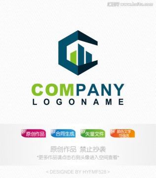 C字母立体建筑logo标志设计