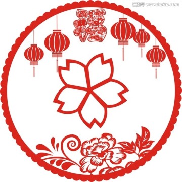 矢量剪紙圓形花