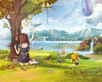 卡通夢幻仙境場景