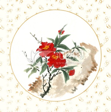 國畫山茶花