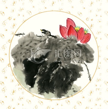 國畫荷花