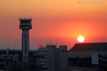 夕阳黄昏 沈阳机场全景