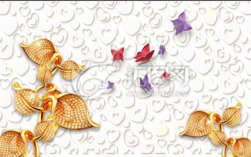 3d歐式簡(jiǎn)約風(fēng)金色珠寶蝴蝶壁畫