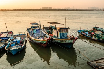 渔港渔船 渔村 港口 海湾海水