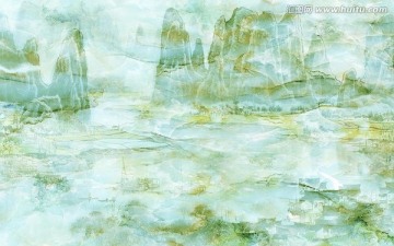 群峰疊翠朦朧山水大理石紋背景墻