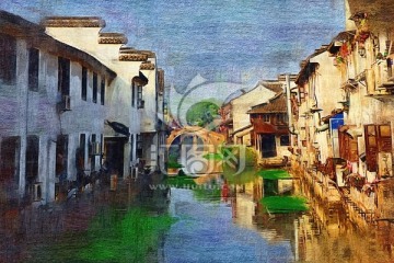 江南水鄉(xiāng) 油畫(huà) 未分層