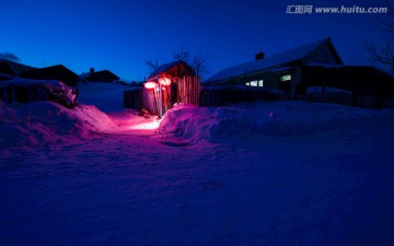 乡村雪景 夜景