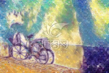 墙角的自行车 油画