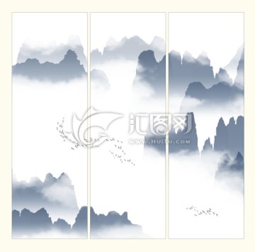 三聯(lián)水墨山水畫(huà)