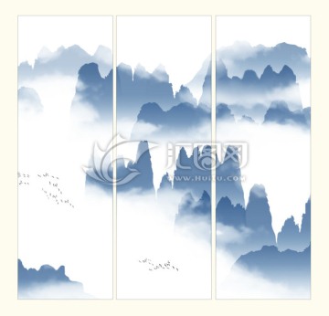 三聯(lián)水墨山水畫