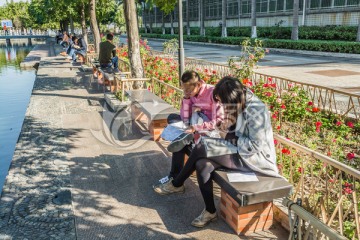 学生在校区看书