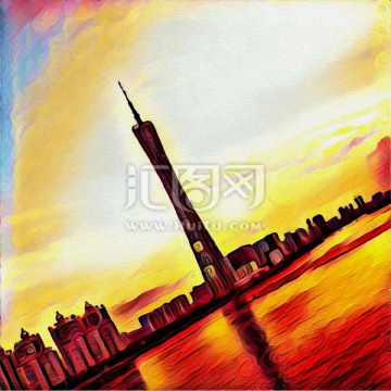 廣州塔油畫