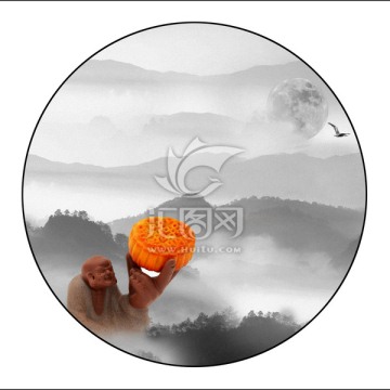 中秋禪意 水墨山水