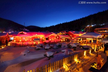 雪乡 夜景 灯光