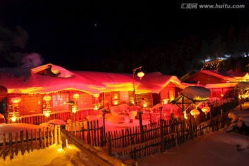 雪鄉 夜景 燈光 紅燈 燈籠
