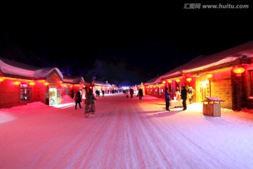 雪乡 夜景 灯光 红灯 灯笼