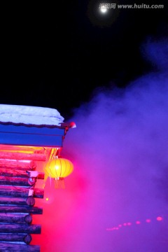 雪乡 夜景 灯光 红灯 灯笼