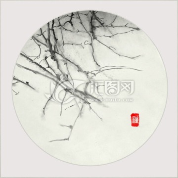 小品畫 禪 水墨樹枝 合層
