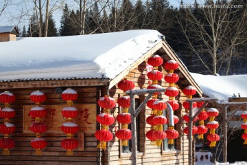 红灯笼 节日 雪乡 东北 双峰