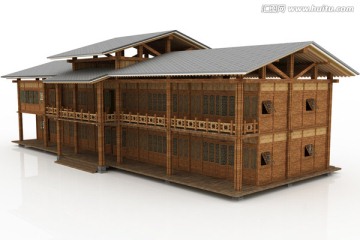 二层木结构木屋模型设计