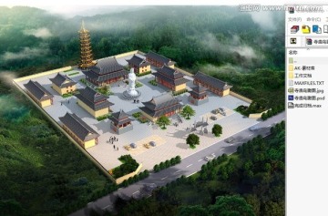 古建筑寺廟鳥瞰圖