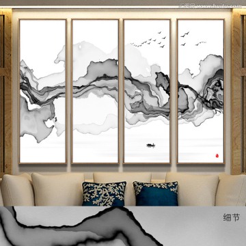 意境水墨畫 客廳背景畫