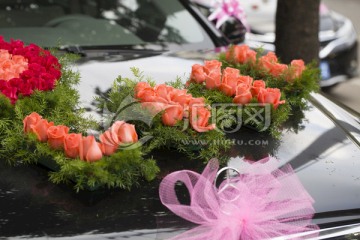 粉色玫瑰 婚车装饰