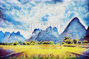 油畫陽(yáng)朔田園風(fēng)光