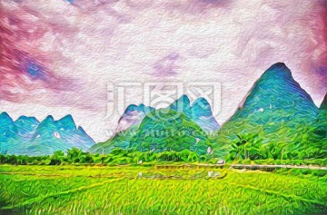 漓江山水油畫裝飾畫
