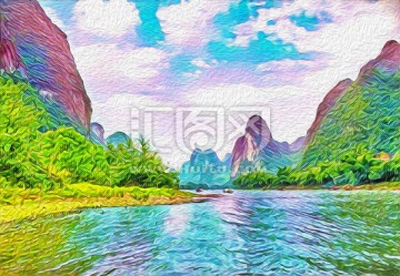 漓江山水油画装饰画