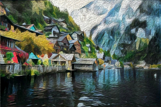 森林小屋油畫抽象畫無框畫