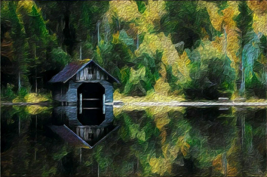 森林小屋油畫(huà)裝飾畫(huà)