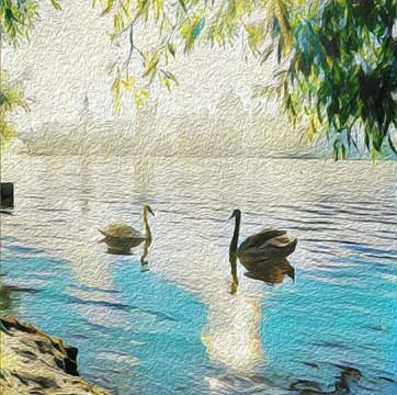 天鵝湖裝飾畫油畫