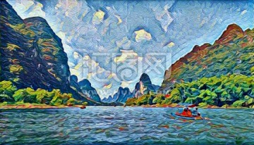 漓江山水油畫裝飾畫