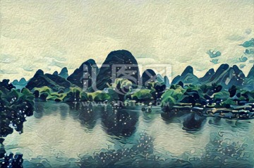 桂林山水水墨裝飾畫