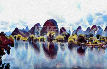 桂林山水水墨裝飾畫(huà)
