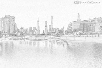 上海外灘全景線描