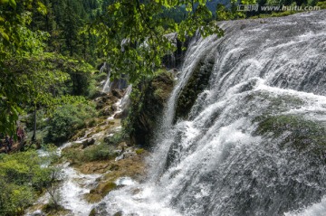九寨溝高山森林小溪瀑布流水