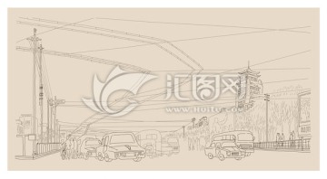 線(xiàn)描 三十年前之中國(guó)街景