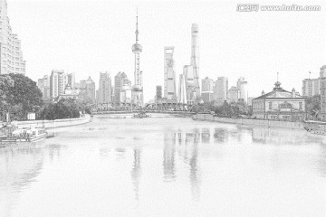 上海外灘全景線描