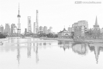 上海外灘全景線描