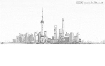 上海外滩全景线描