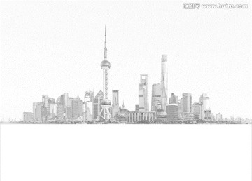上海外灘全景線描
