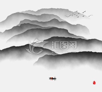 抽象意境水墨畫 墨山