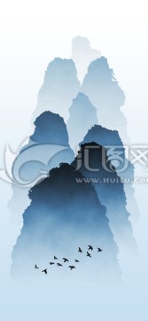意境水墨畫 中式水墨山峰