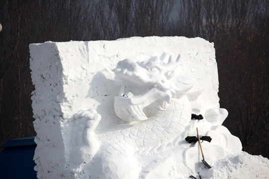 雪雕 雪 冬天 龙