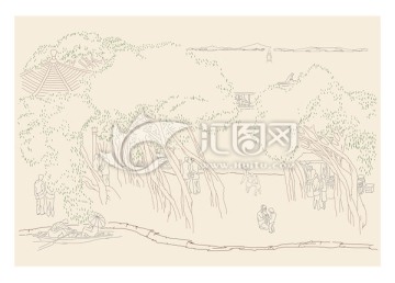 手繪線描 三十年前之中國(guó)公園